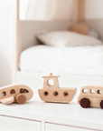 Montessori Wooden Vehicle Toy Set for Toddlers 1-3, Car Bus Plane Boat Rattle Bead Toys