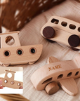 Montessori Wooden Vehicle Toy Set for Toddlers 1-3, Car Bus Plane Boat Rattle Bead Toys
