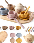 Kids Tea Party Set, Silicone Teapot & Cups with Wooden Tray, Pretend Play Toy -15PC | LETSMAKE