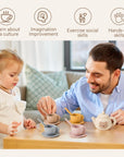 Kids Tea Party Set, Silicone Teapot & Cups with Wooden Tray, Pretend Play Toy -15PC | LETSMAKE