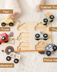 7Pcs Wooden Vehicle Shape Matching Puzzle Cars Montessori Toy for Toddlers 0-3 Years | LETSMAKE