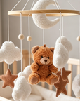 Bear Crib Mobile: Teddy Velvet Hanging Baby Mobile for Boys & Girls, Newborn Nursery Decor