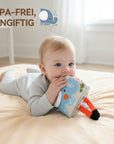 Montessori Soft Baby Book 0-12M Crinkle Sensory Tummy Time Toy with Mirror Teether