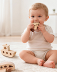 Montessori Wooden Vehicle Toy Set for Toddlers 1-3, Car Bus Plane Boat Rattle Bead Toys