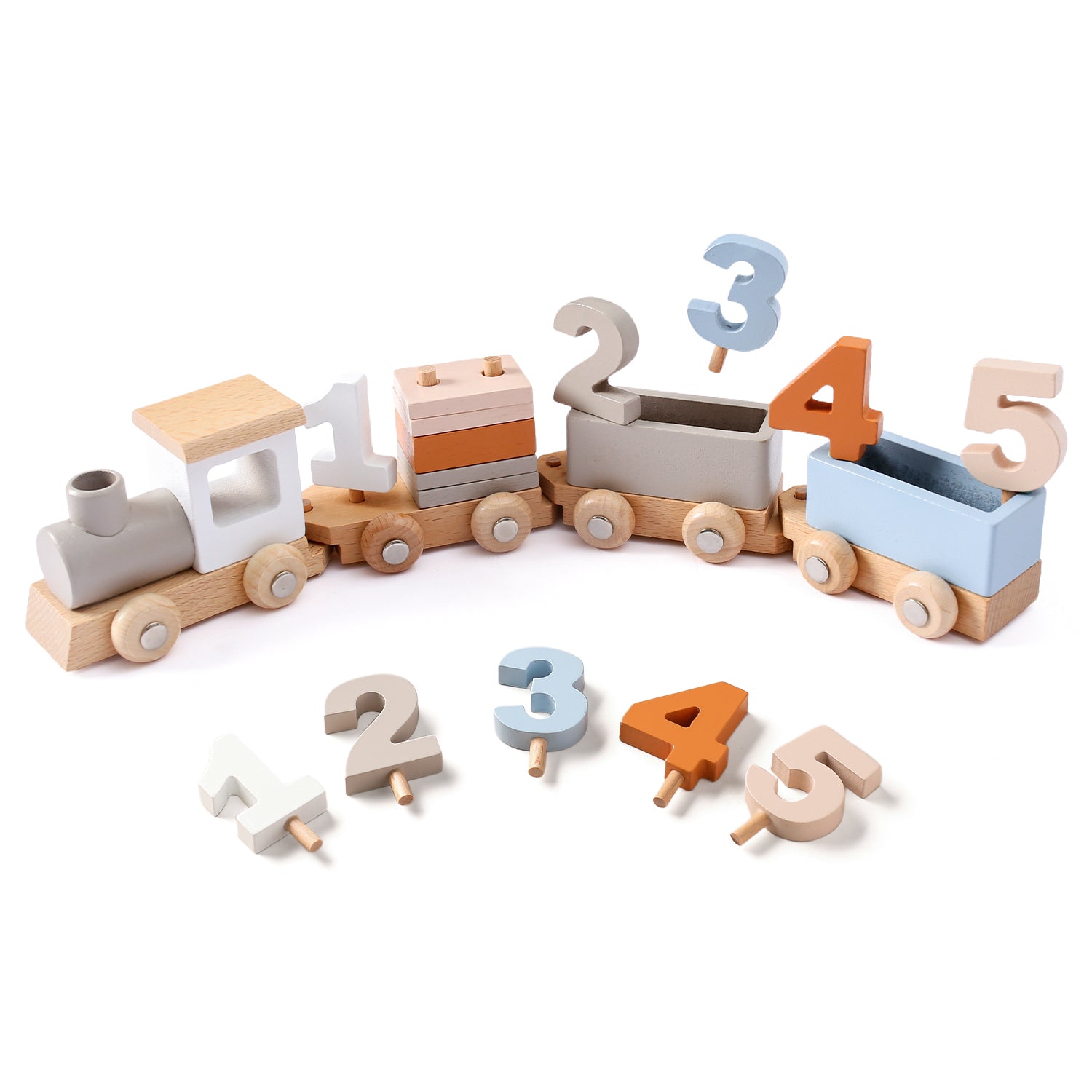 12Pcs Wooden Number Block Train Montessori Toy for Toddlers 1-5 Years