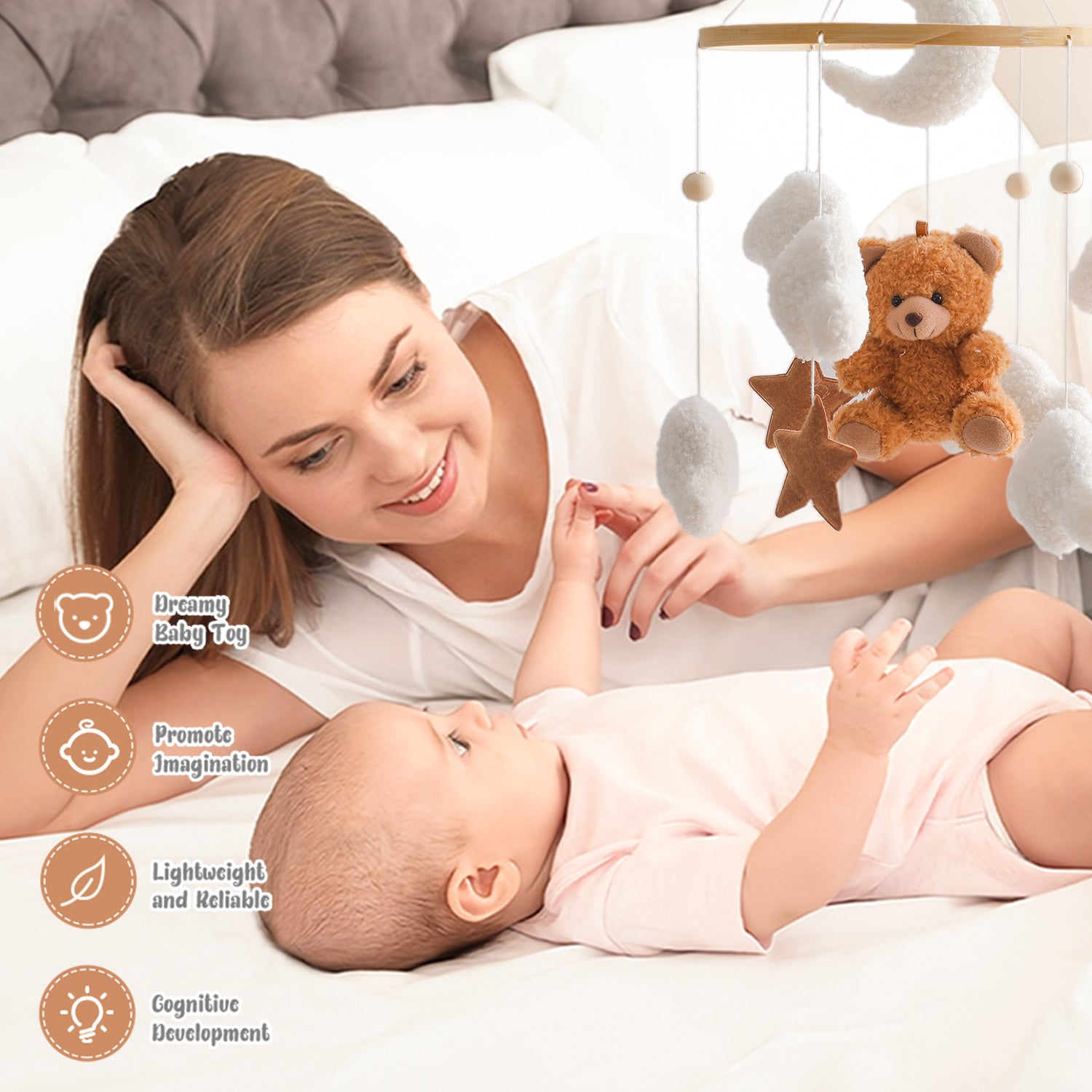 Bear Crib Mobile: Teddy Velvet Hanging Baby Mobile for Boys &amp; Girls, Newborn Nursery Decor