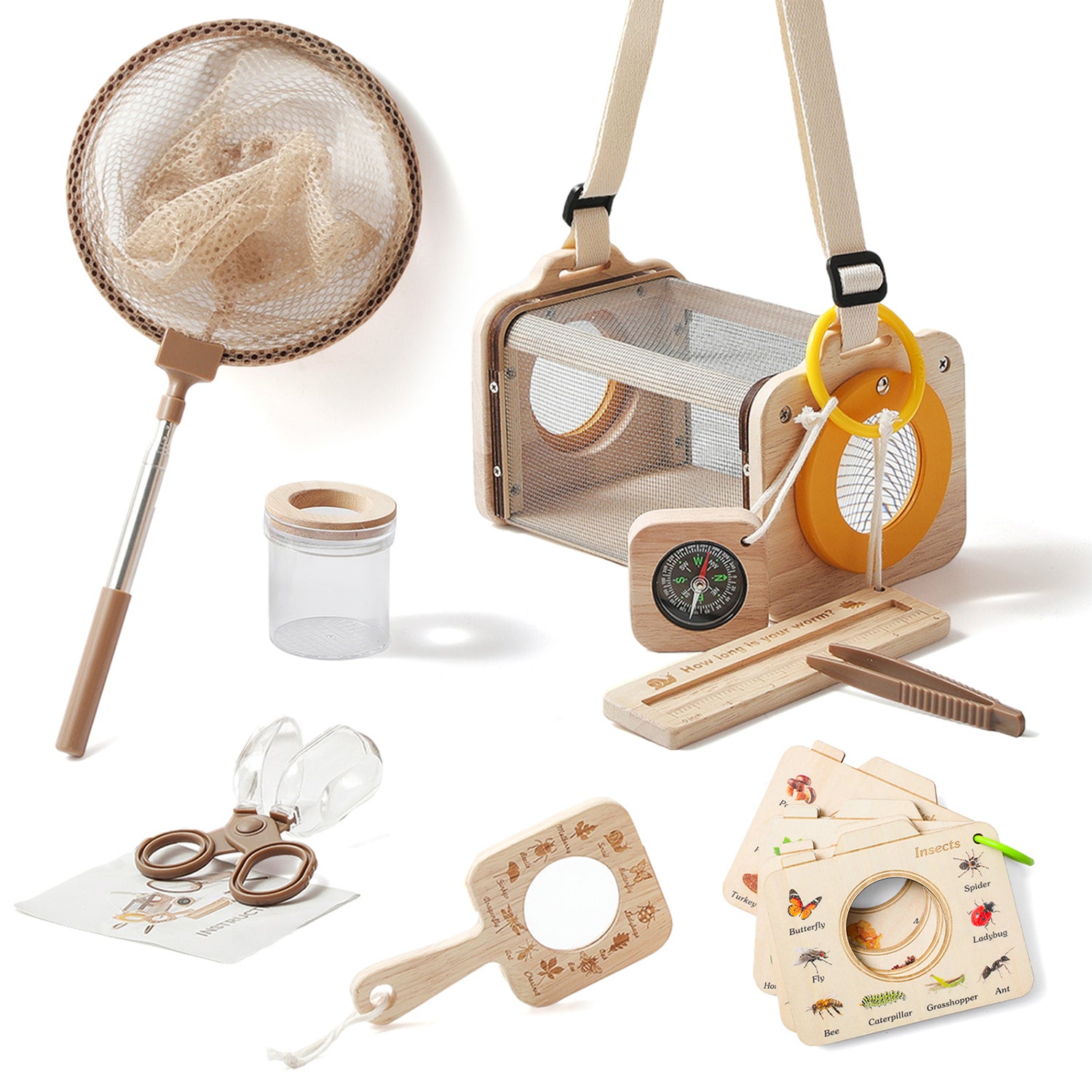 Montessori 8-in-1 Bug Catcher Kit Wooden Outdoor STEM Explorer Toy for Ages 3-8 Nature Gift