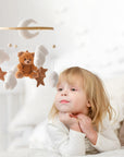 Bear Crib Mobile: Teddy Velvet Hanging Baby Mobile for Boys & Girls, Newborn Nursery Decor