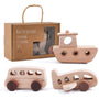 Montessori Wooden Vehicle Toy Set for Toddlers 1-3, Car Bus Plane Boat Rattle Bead Toys | LETSMAKE