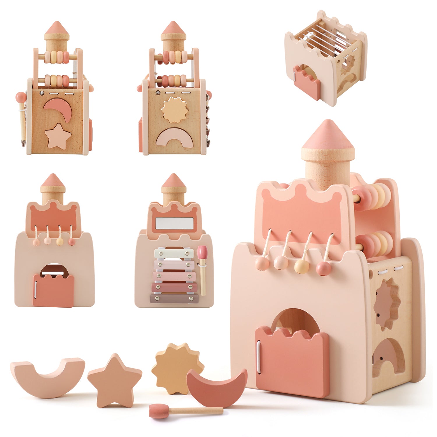 9-in-1 Wooden Activity Cube Montessori Sensory Toy for Kids 3+ with Mirror First Birthday Gift