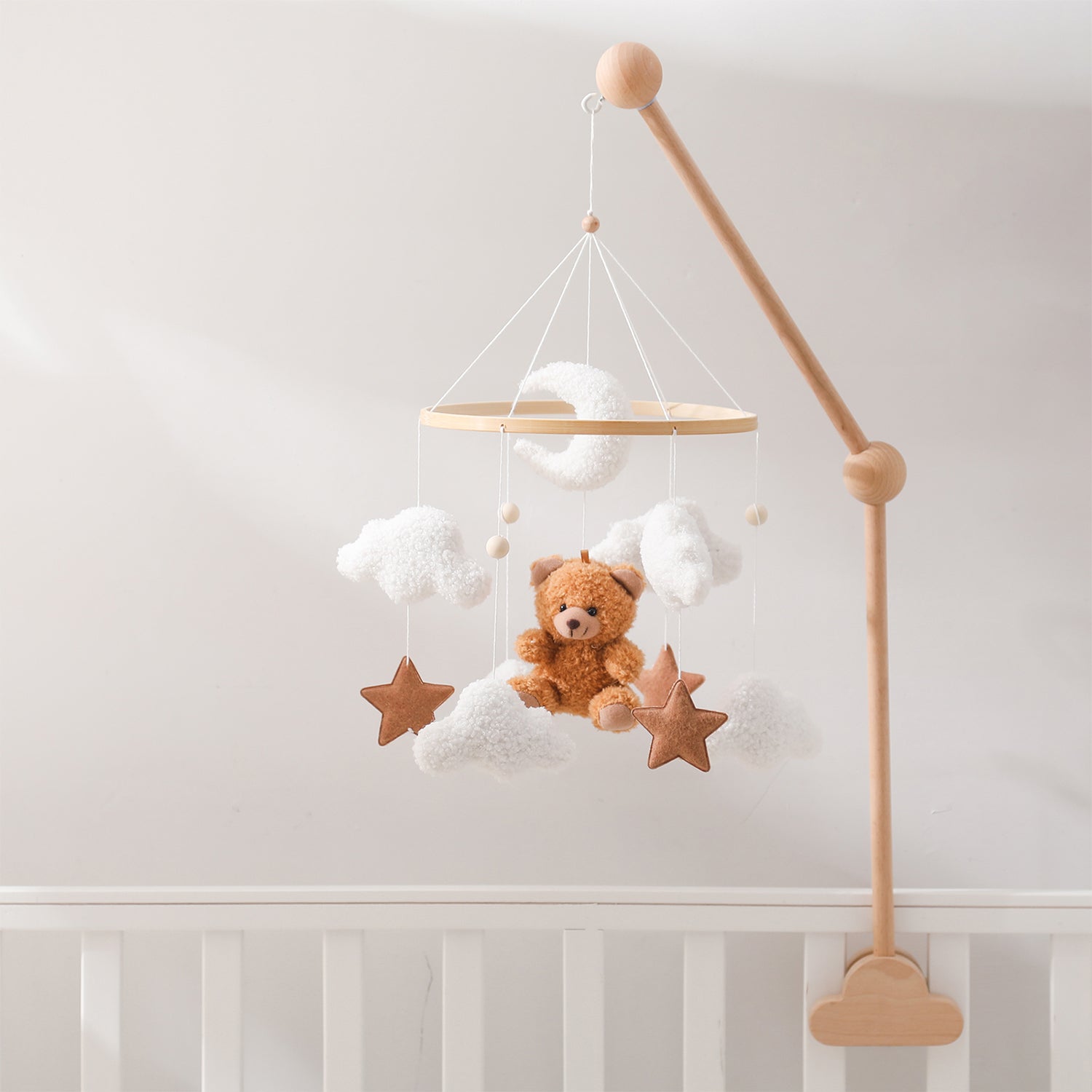 Bear Crib Mobile: Teddy Velvet Hanging Baby Mobile for Boys &amp; Girls, Newborn Nursery Decor