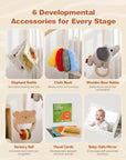 Wooden Montessori Baby Play Gym Mat with 6 Sensory Toys | LETSMAKE