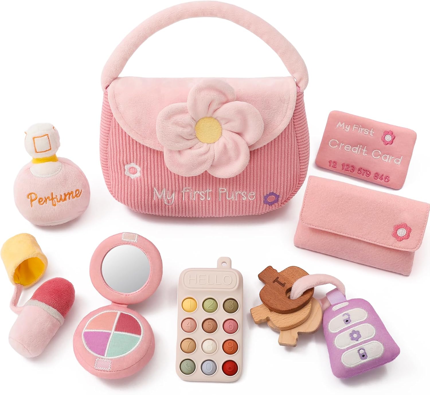 My First Purse Sensory Toy Set for Baby &amp; Toddler Girls | 10-Piece Pretend Play Handbag Toy, 1 Year Old Girl Gift