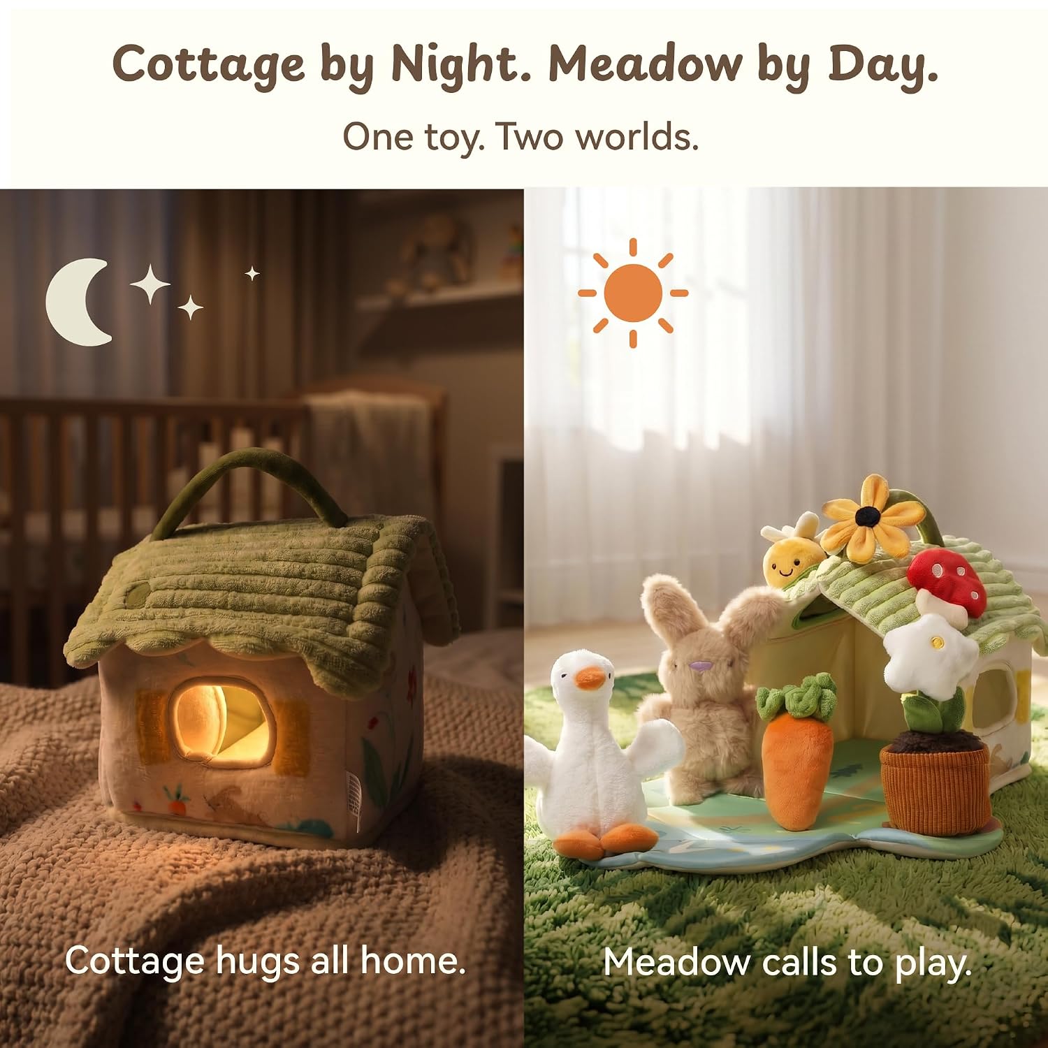 2-in-1 Baby Sensory Cottage Toy Set | Crinkle, Squeak &amp; Rattle Plush Toys for Babies 6-12 Months