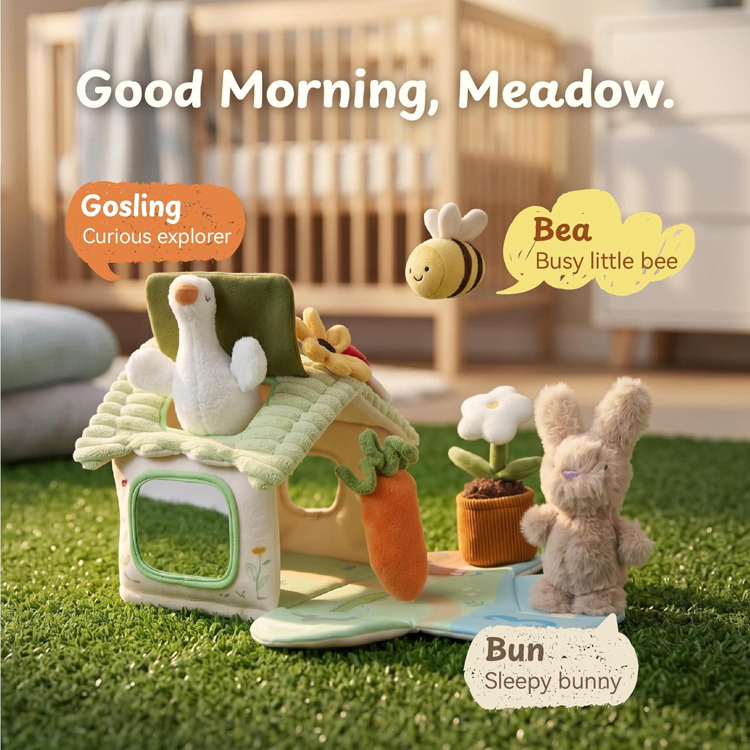 2-in-1 Baby Sensory Cottage Toy Set | Crinkle, Squeak &amp; Rattle Plush Toys for Babies 6-12 Months