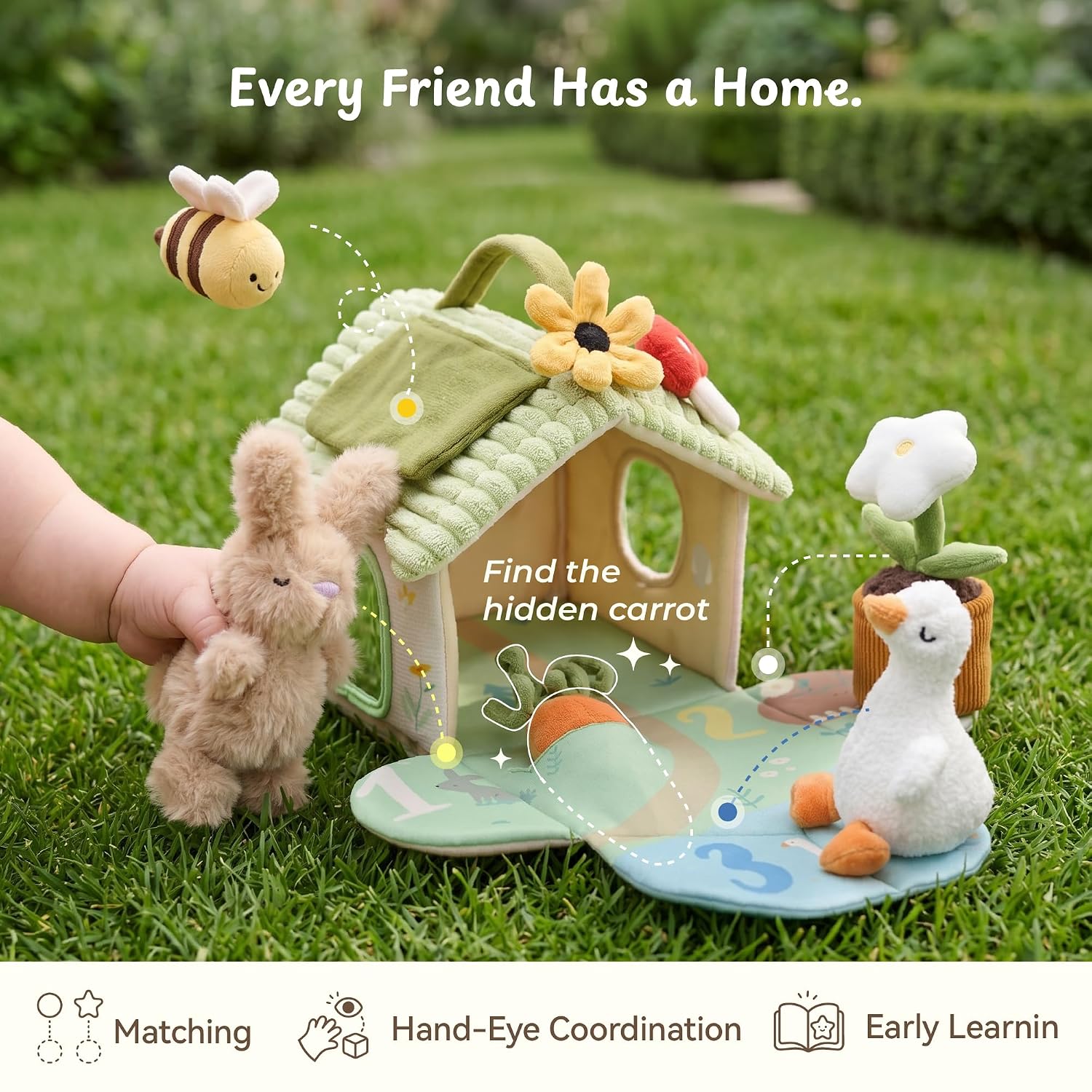 2-in-1 Baby Sensory Cottage Toy Set | Crinkle, Squeak &amp; Rattle Plush Toys for Babies 6-12 Months