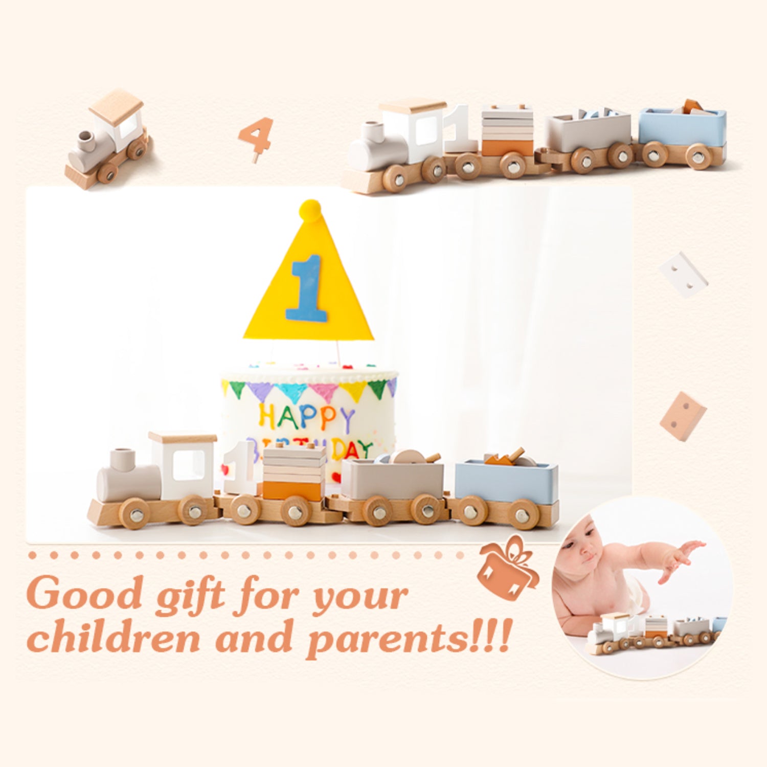 12Pcs Wooden Number Block Train Montessori Toy for Toddlers 1-5 Years