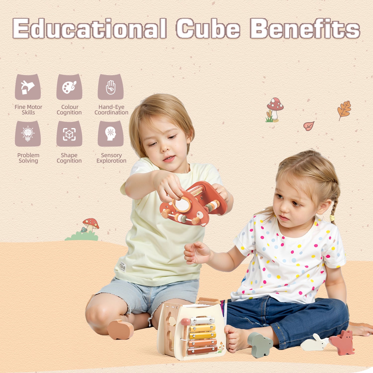 11-in-1 Wooden Activity Cube Montessori Sensory Toy for Toddlers 18M+ First Birthday Gift