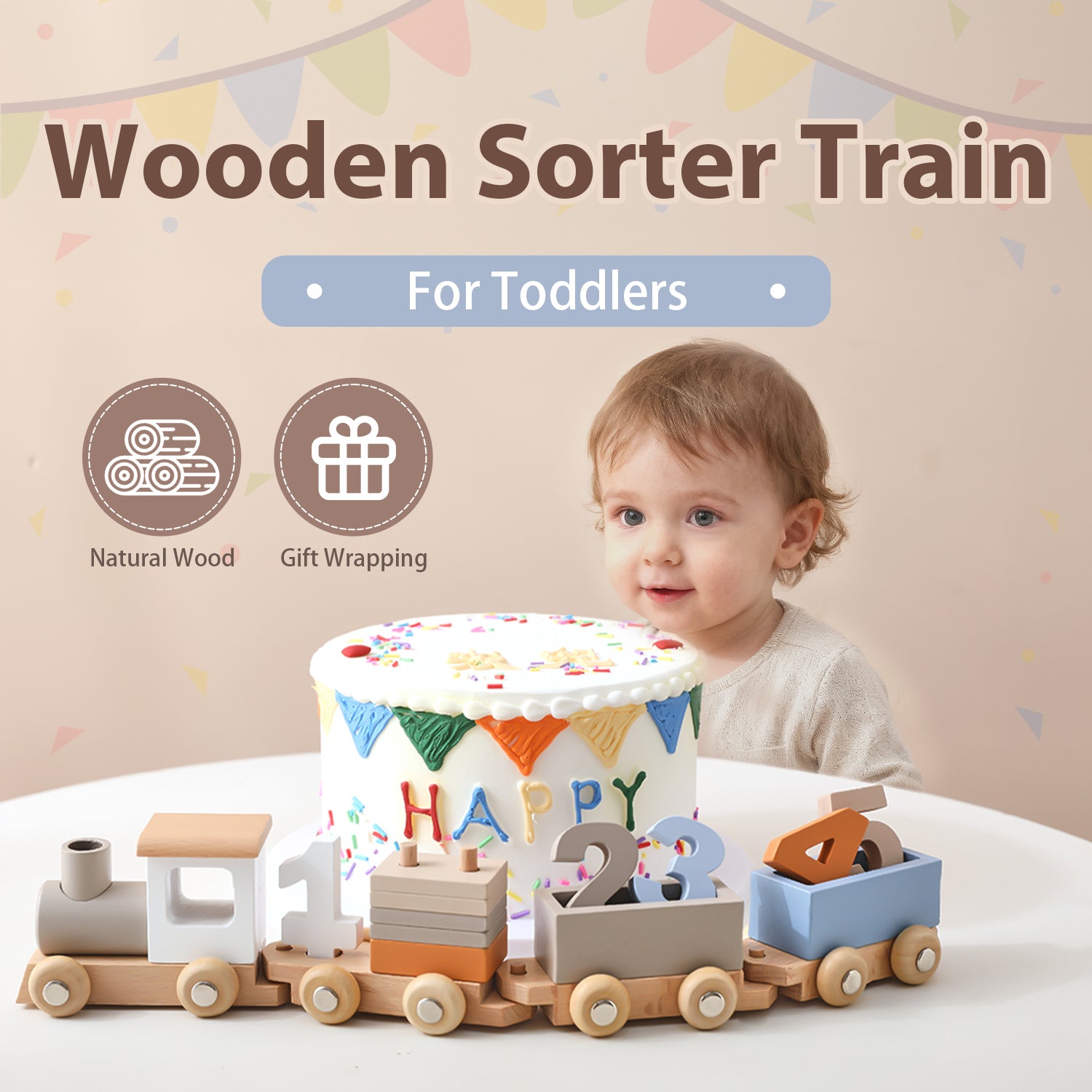12Pcs Wooden Number Block Train Montessori Toy for Toddlers 1-5 Years