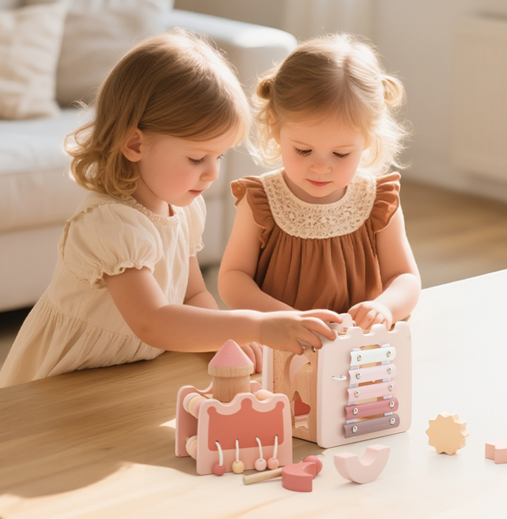 9-in-1 Wooden Activity Cube Montessori Sensory Toy for Kids 3+ with Mirror First Birthday Gift