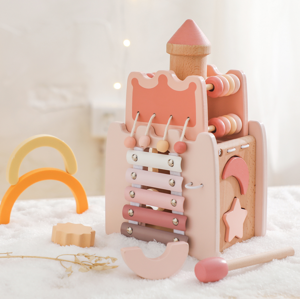 9-in-1 Wooden Activity Cube Montessori Sensory Toy for Kids 3+ with Mirror First Birthday Gift