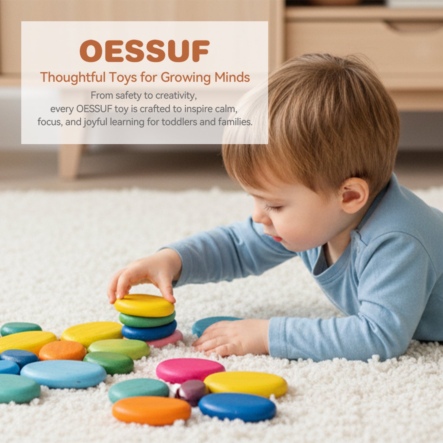 Wooden Stacking Rocks 16Pcs Montessori Toy for Toddlers 1-3