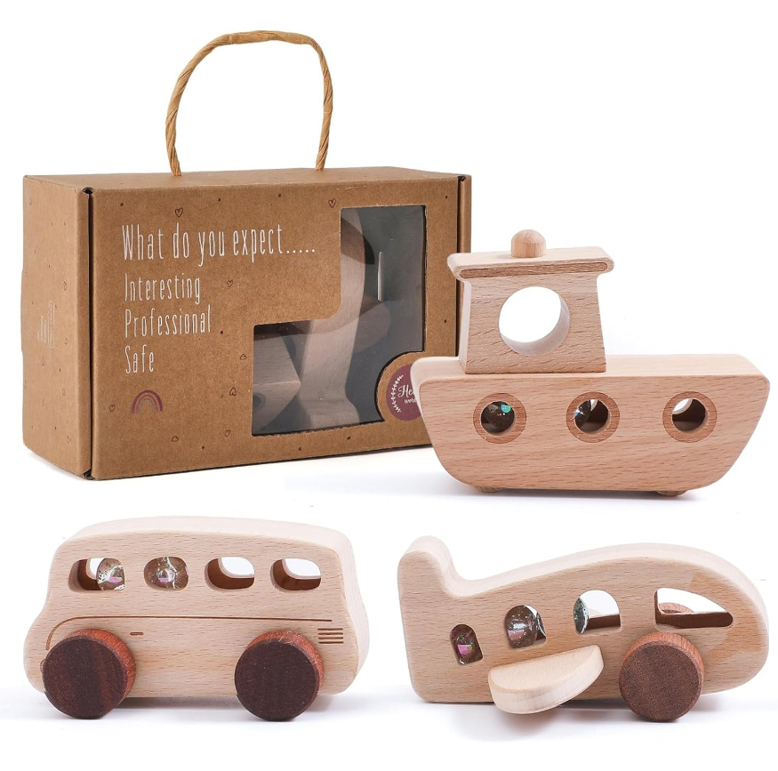 Montessori Wooden Transportation Toy Set for Toddlers | Number Train, Vehicle Puzzle &amp; Learning Toys Bundle