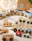 Montessori Wooden Transportation Toy Set for Toddlers | Number Train, Vehicle Puzzle & Learning Toys Bundle