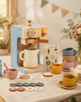 Montessori Wooden Coffee Machine Toy Set for Kids | Pretend Play Barista Kitchen Toy with Tea Set