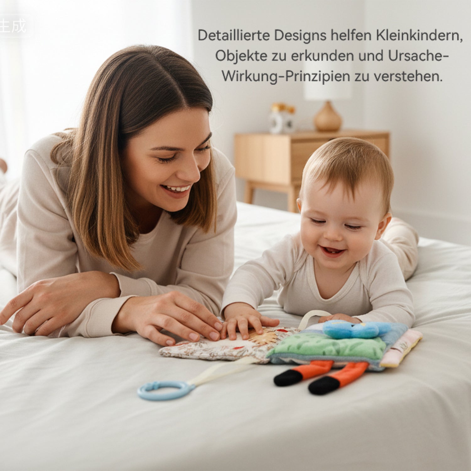 Montessori Soft Baby Book 0-12M Crinkle Sensory Tummy Time Toy with Mirror Teether