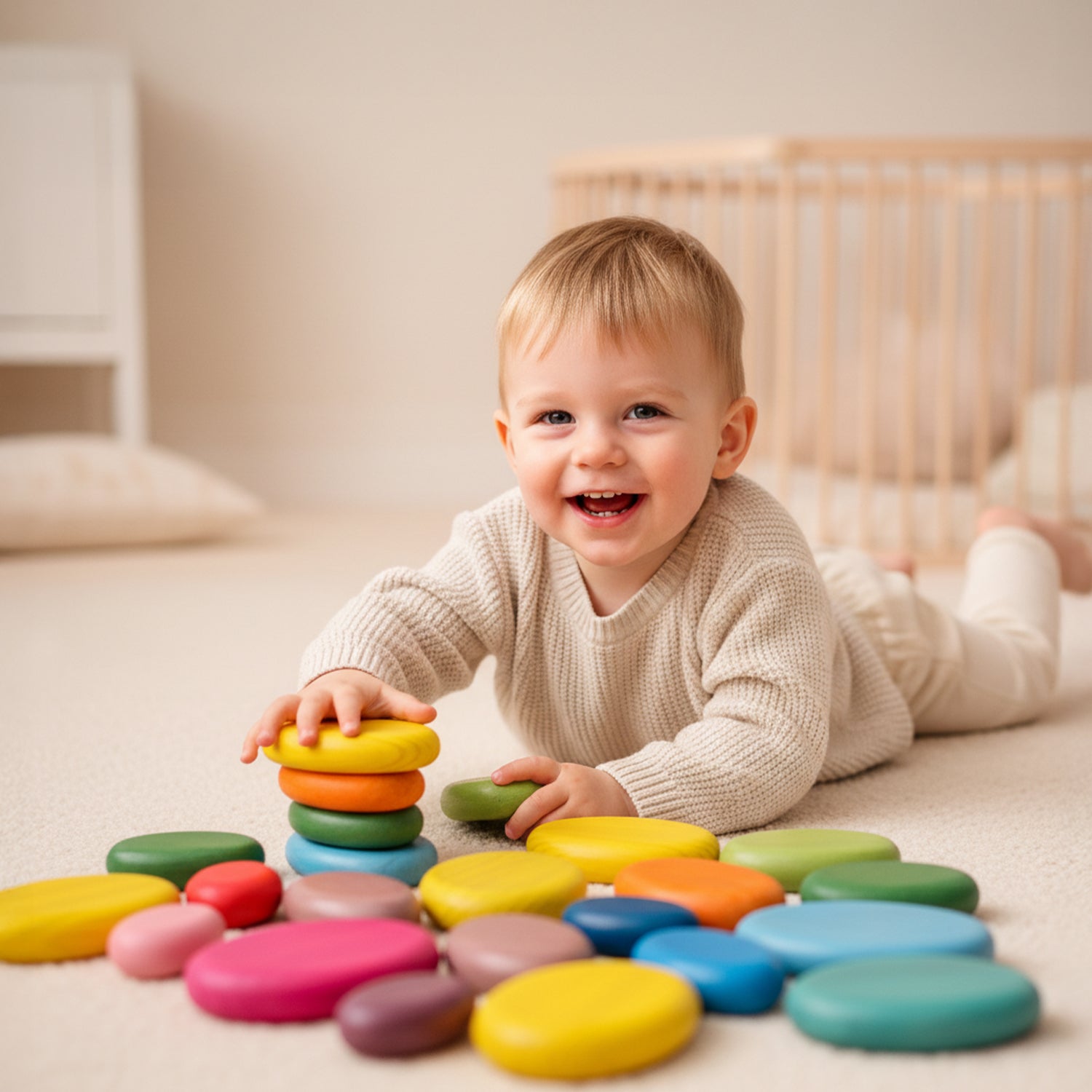 Wooden Stacking Rocks 16Pcs Montessori Toy for Toddlers 1-3