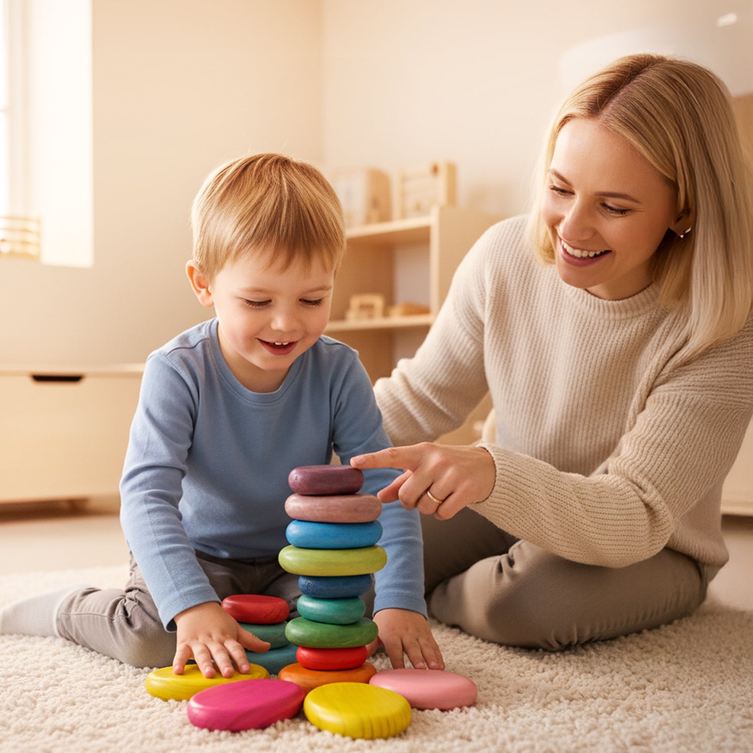 Wooden Stacking Rocks 16Pcs Montessori Toy for Toddlers 1-3