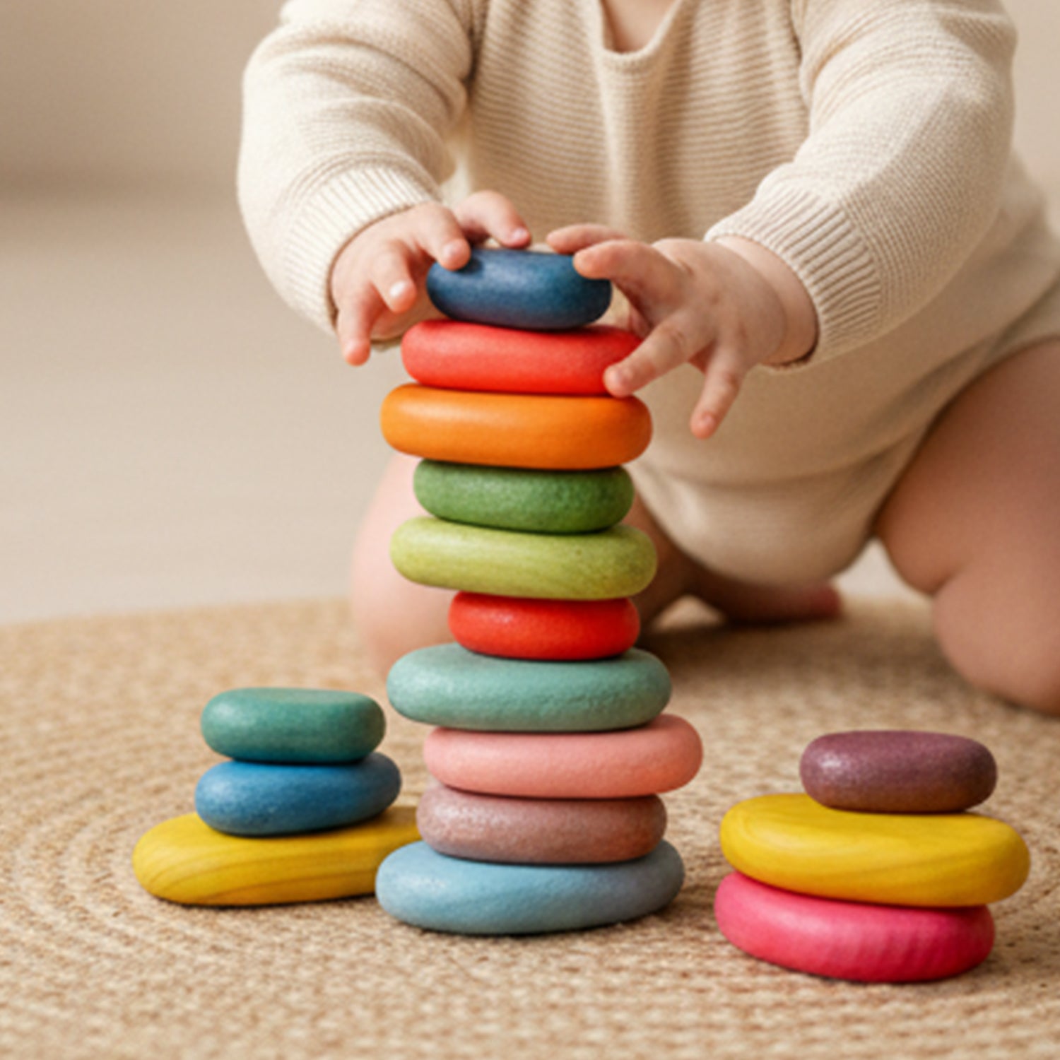 Wooden Stacking Rocks 16Pcs Montessori Toy for Toddlers 1-3