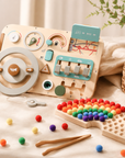 Montessori Wooden Learning Toy Set | Busy Board + Fine Motor Activity