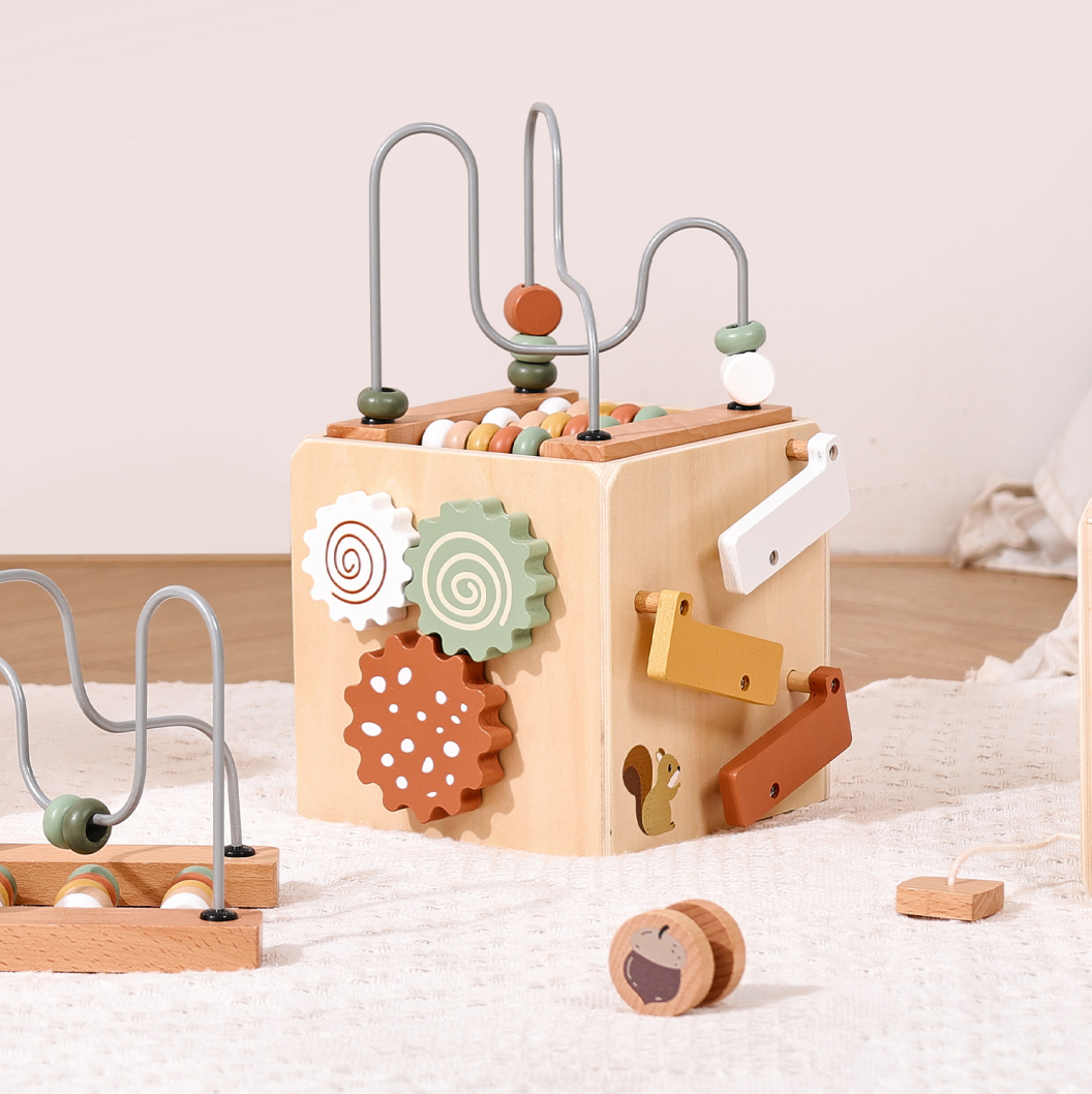 6-in-1 Wooden Motor Skills Activity Cube Montessori Toy