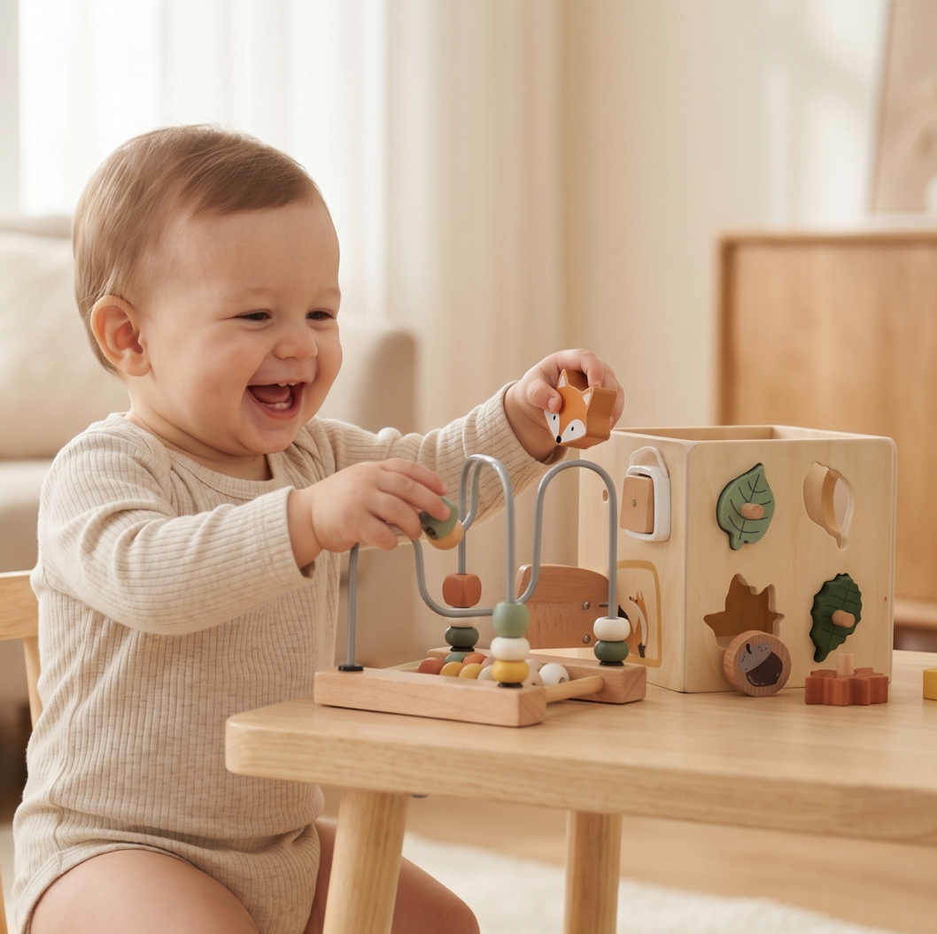 6-in-1 Wooden Motor Skills Activity Cube Montessori Toy