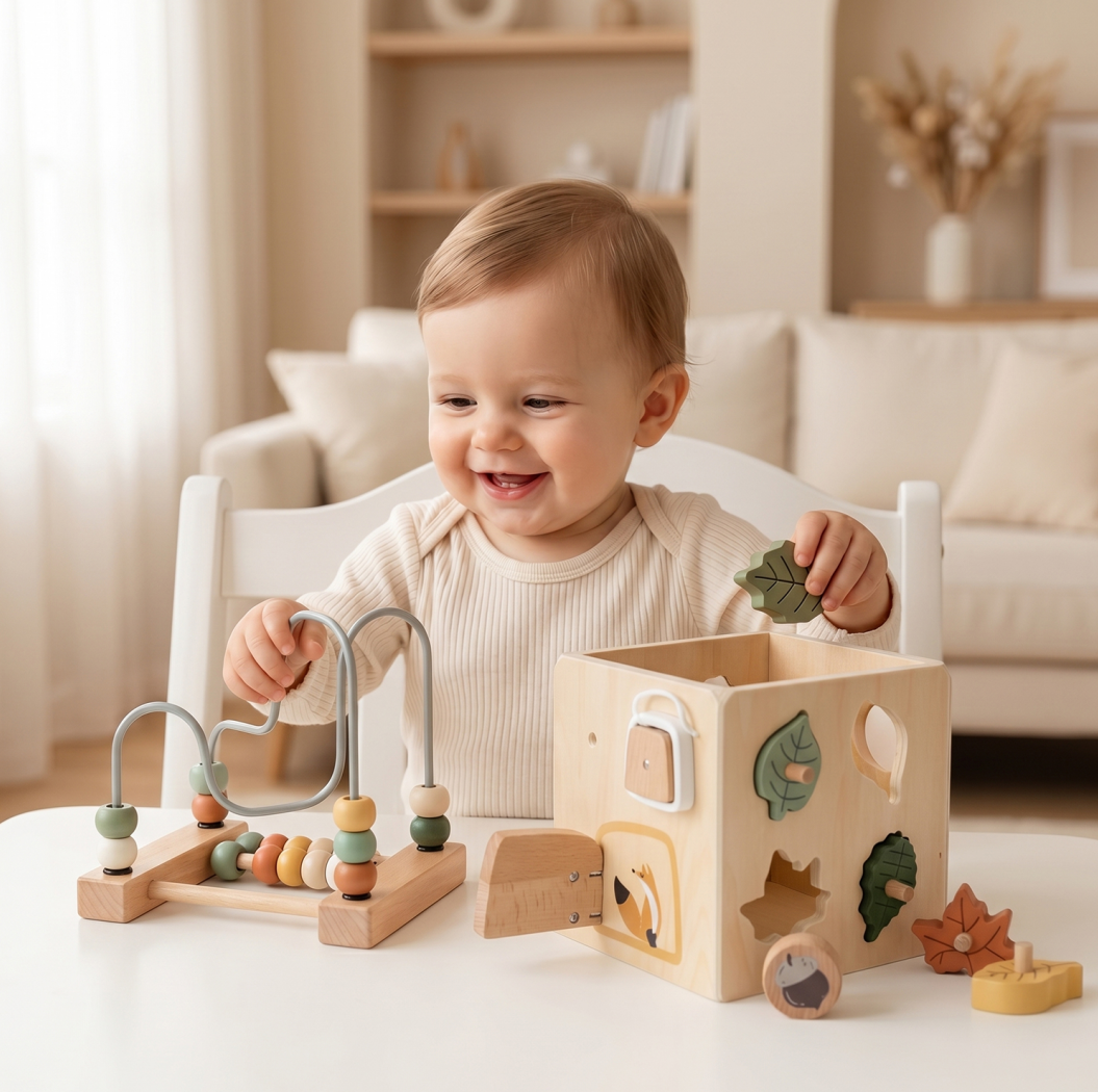 6-in-1 Wooden Motor Skills Activity Cube Montessori Toy