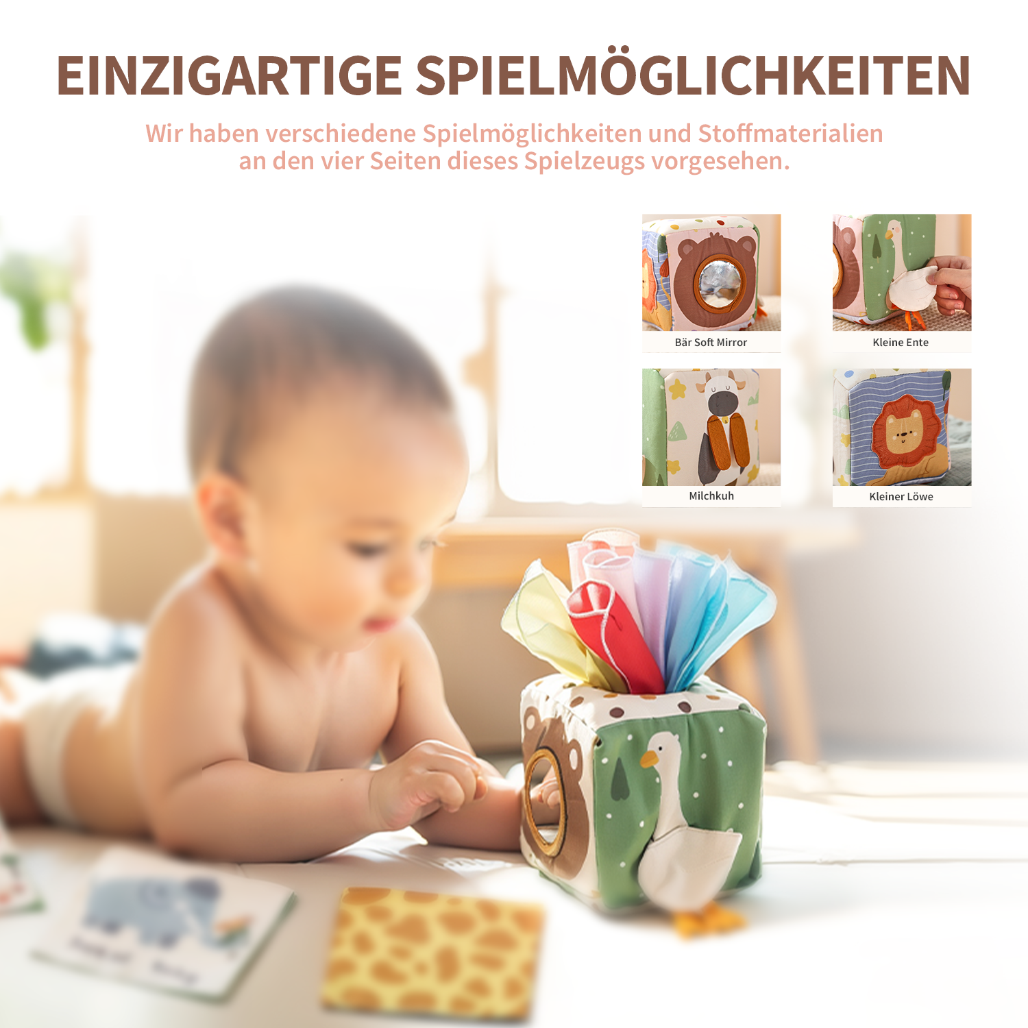 Montessori Baby Tissue Box Toy &amp; Crinkle Sensory Toy for 6-18 Months Old