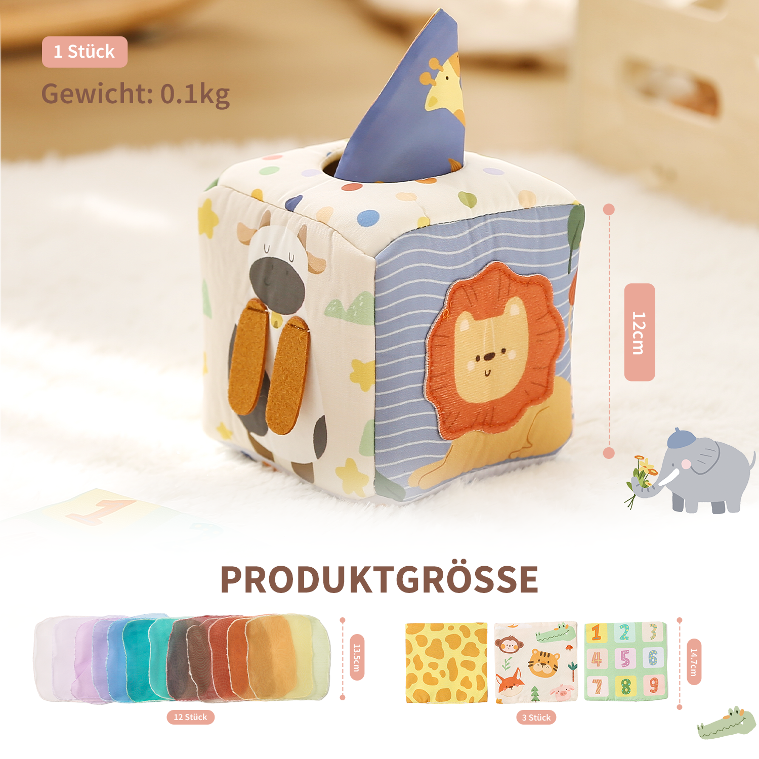Montessori Baby Tissue Box Toy &amp; Crinkle Sensory Toy for 6-18 Months Old