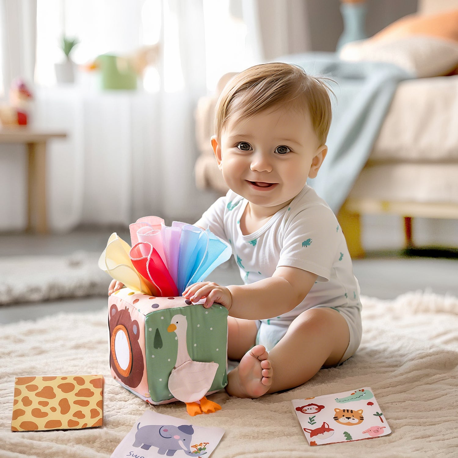 Montessori Baby Tissue Box Toy &amp; Crinkle Sensory Toy for 6-18 Months Old