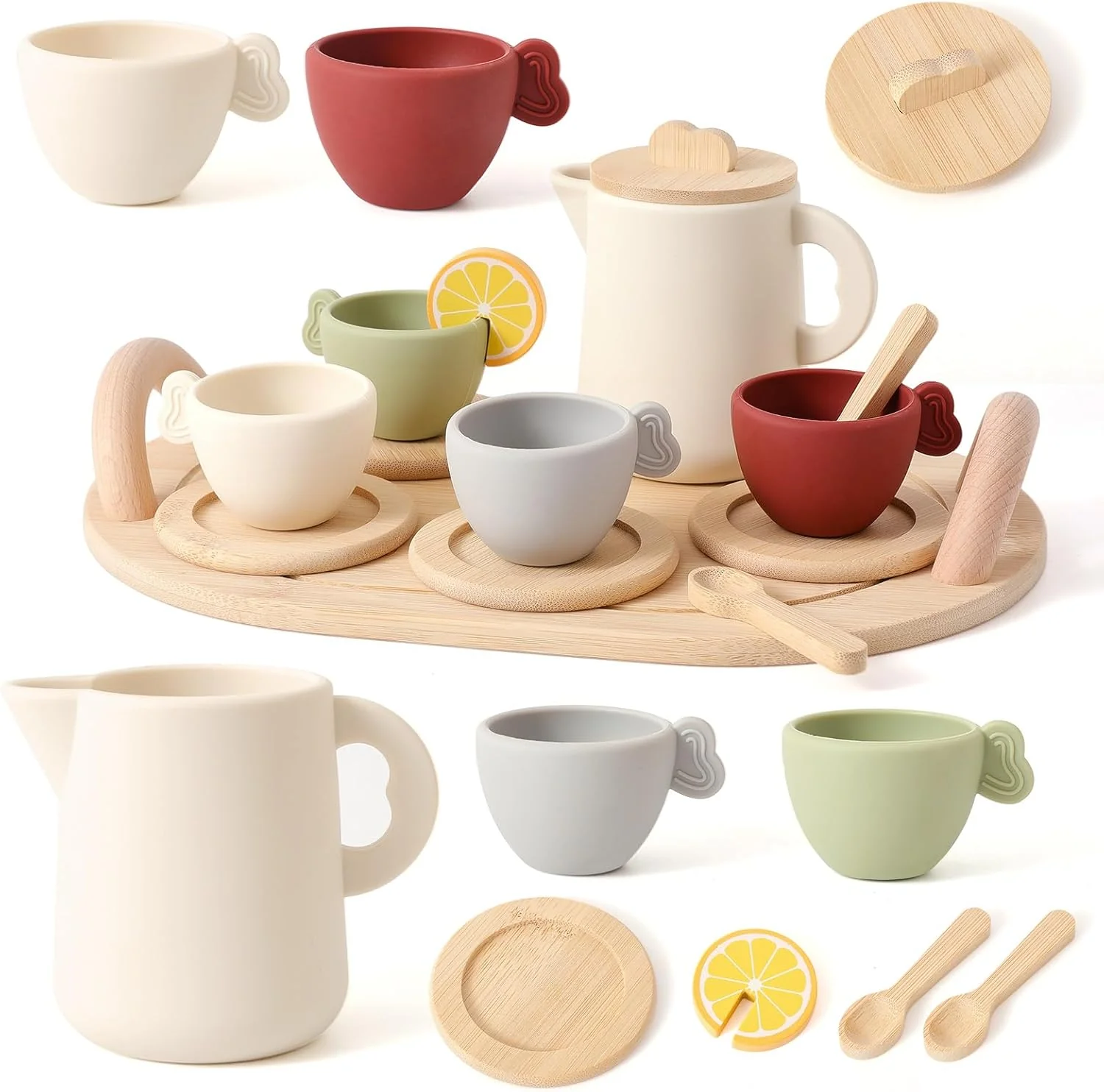 Kids Pretend Coffee &amp; Tea Set – Wooden Play Kitchen Gift