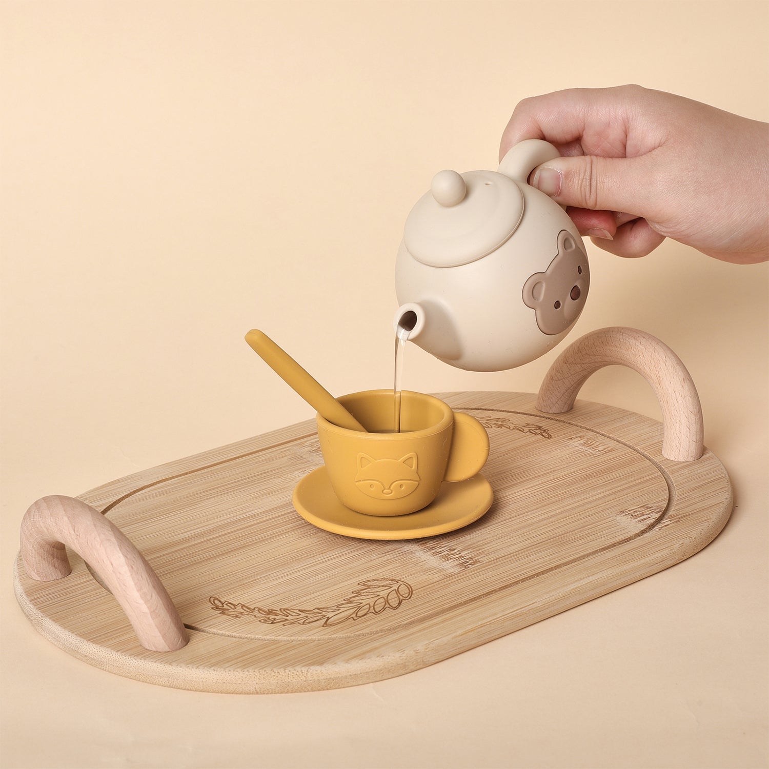 Montessori Wooden Coffee Machine Toy Set for Kids | Pretend Play Barista Kitchen Toy with Tea Set