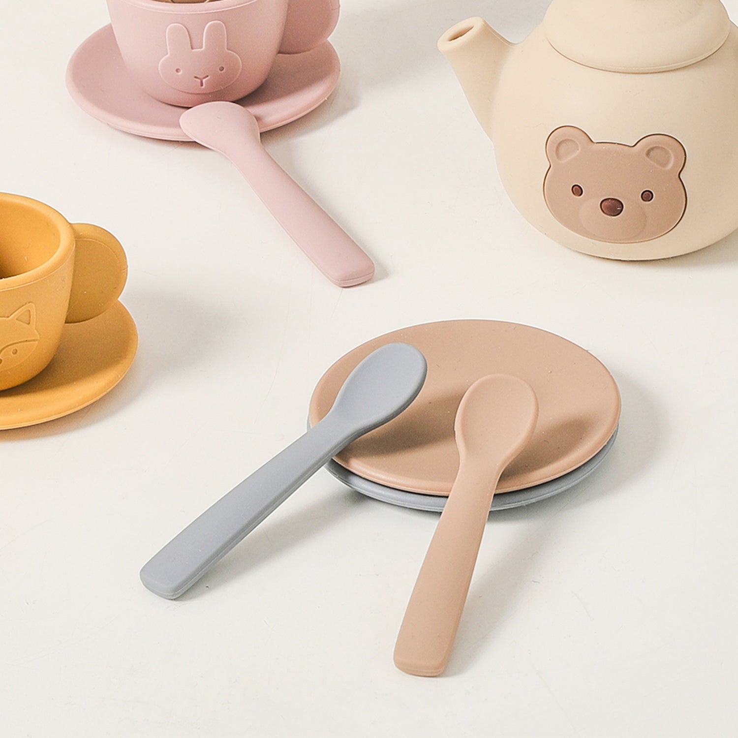 Kids Tea Party Set, Silicone Teapot &amp; Cups with Wooden Tray, Pretend Play Toy -15PC | LETSMAKE