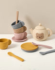 Kids Tea Party Set, Silicone Teapot & Cups with Wooden Tray, Pretend Play Toy -15PC | LETSMAKE